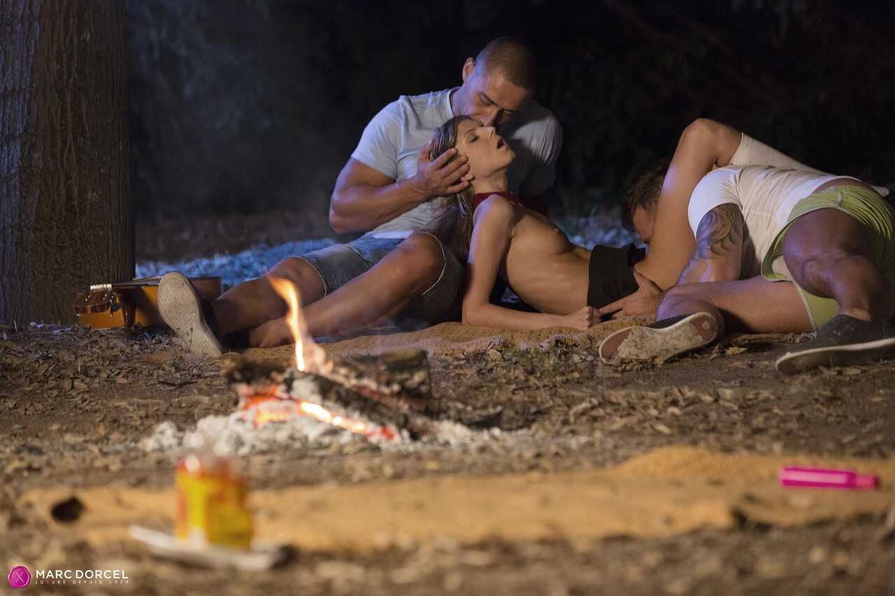 Slim teen with a pigtail Gina Gerson gets banged in an outdoor night 3some  :  Outdoor Night 3-Way with Slim Pigtail Gina ...