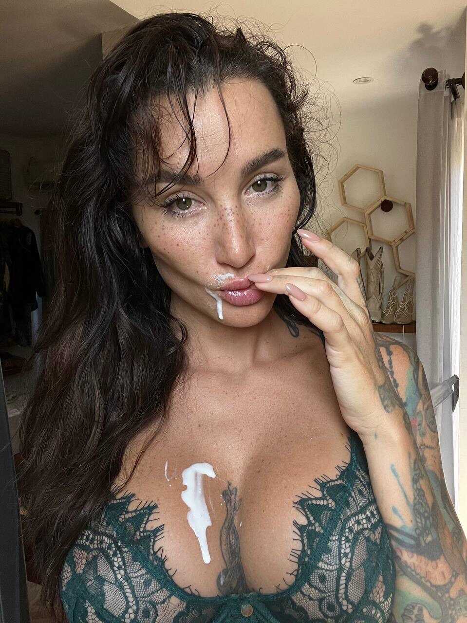 Skinny OnlyFans girl Angelica Anders shows off her tight tattooed body and huge natural breasts