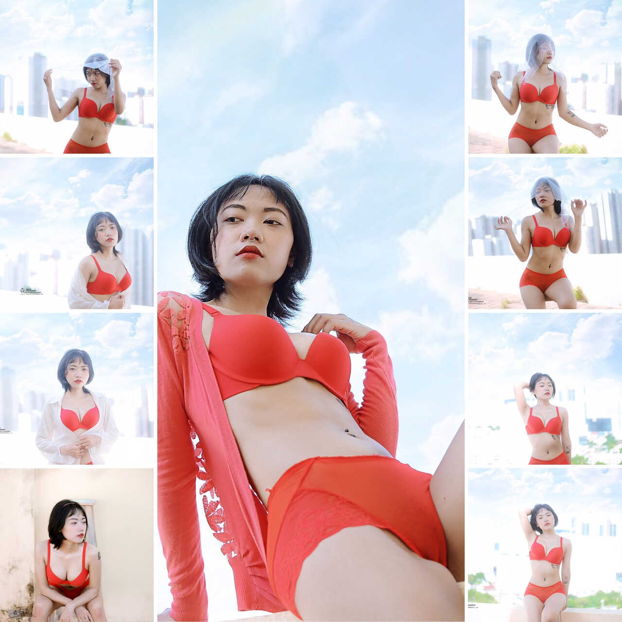Hellen Truong's Public Lingerie Showcase: A Brunette Vietnamese Babe's Red Hot Display - 