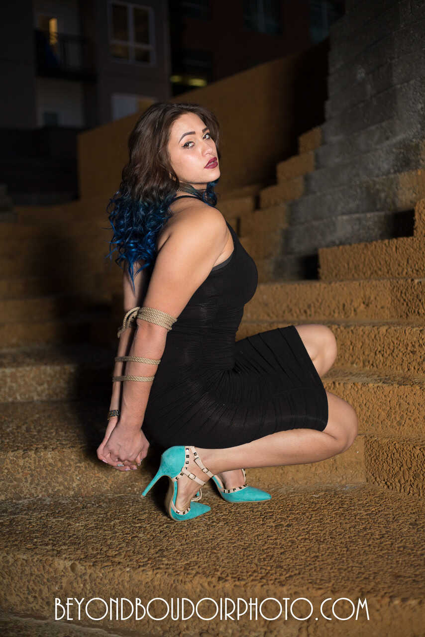 Tied Up and Teased: Beauty Kiki Sweet Bound Outdoors in Her Sexy Dress and High Heels - 