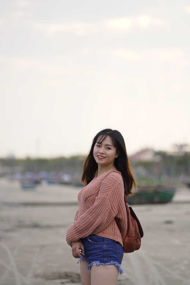 Exotic Asian beauty struts in teeny denim shorts and comfy sweater, steaming up the streets! - 