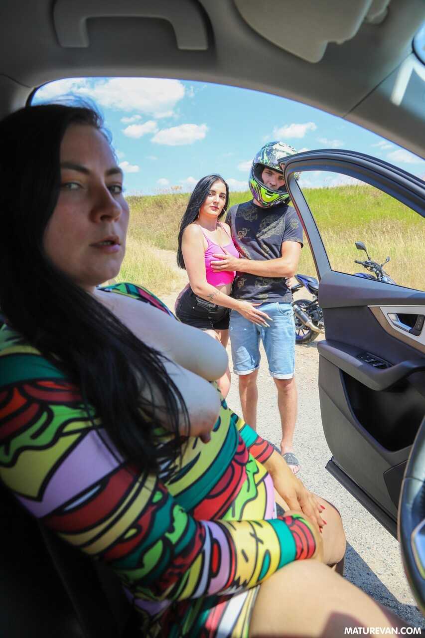 Riding the Car with Brunette Stepmoms Ellen Saint and Christina Santes while their Stepson Rico Loko Watches - Ellen Saint...