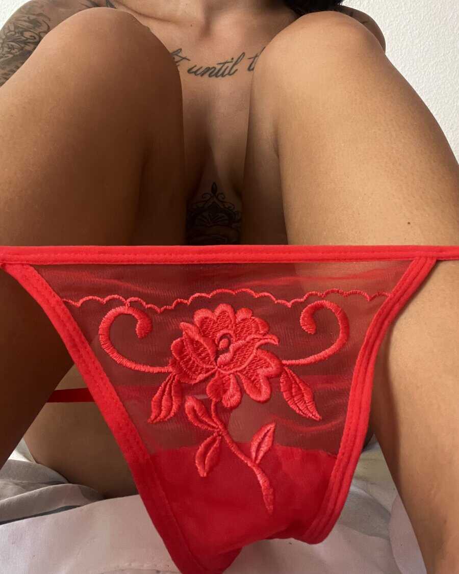 Busty Tattooed Goddess Gets Naughty in Red Lace Lingerie - 