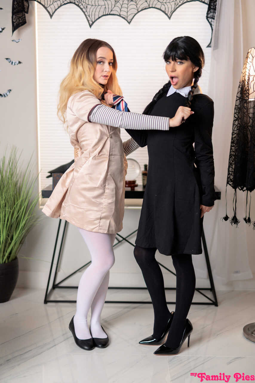 Halloween Threesome with Petite Teens: Aria Valencia & Maria Kazi get Candy from their Latina Mom and Blonde Stepmom -...