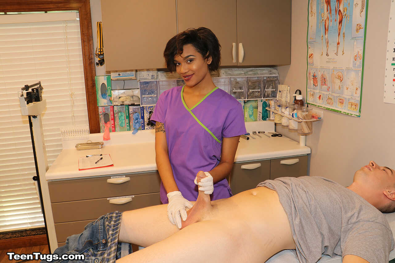 Latex-Clad Nurse Jasmine Barnes Gives a Hung Stud a Hanjob While She's at Work! - 