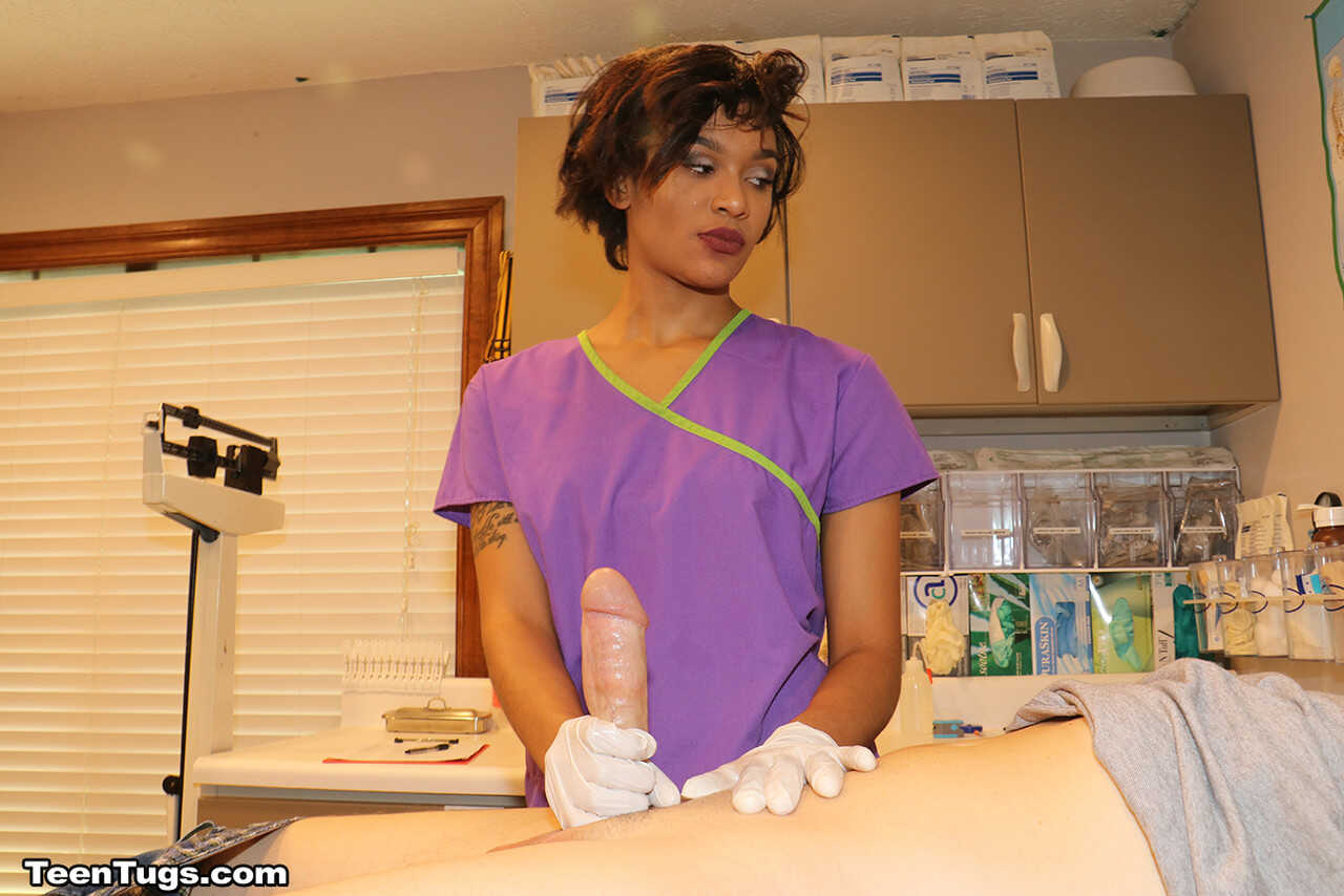 Latex-Clad Nurse Jasmine Barnes Gives a Hung Stud a Hanjob While She's at Work! - 