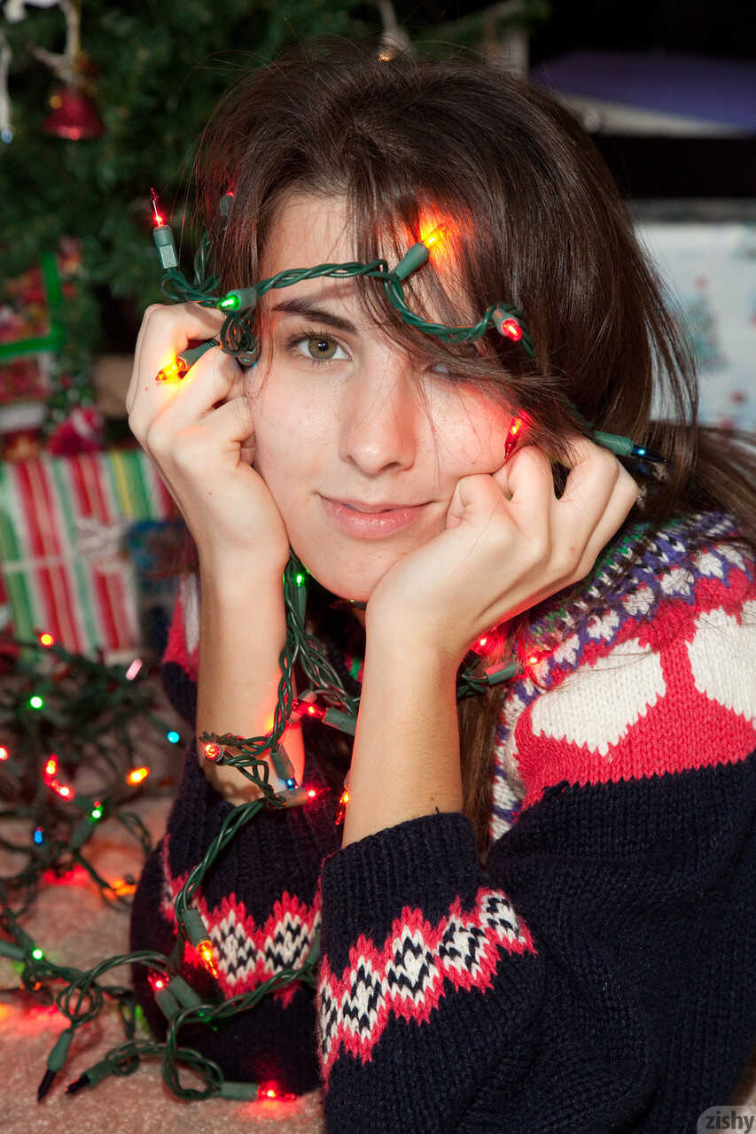 Exposing her adorable ass on Christmas Day with Melissa Johnston in Lingerie 