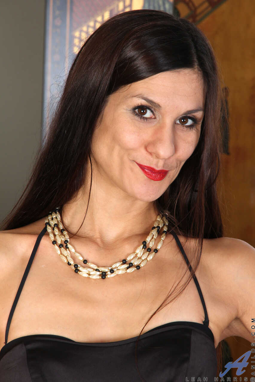 Brunette Mature Leah Harris Rubs Her Tight Cunt While Stripping Off Her Black Dress - Leah Harris