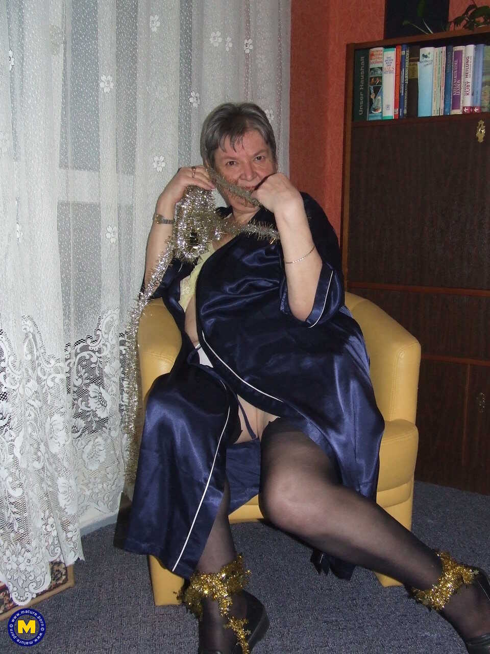 Granny Uschi's Hairy Pussy and Saggy Tits Revealed on the Chair in a Fat European Older Woman Threesome Fantasy! - Uschi