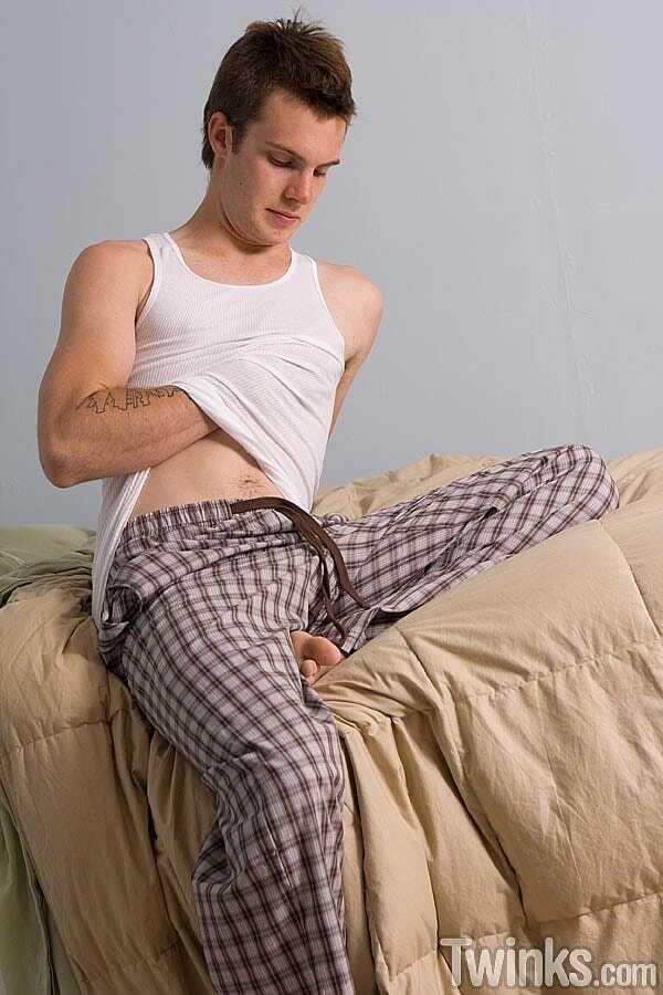 Kent's Hard Dick Delight: A Good-Looking Twink Plays with His Fully Erect Cock Up Close in His Sexy Gay Panties - 
