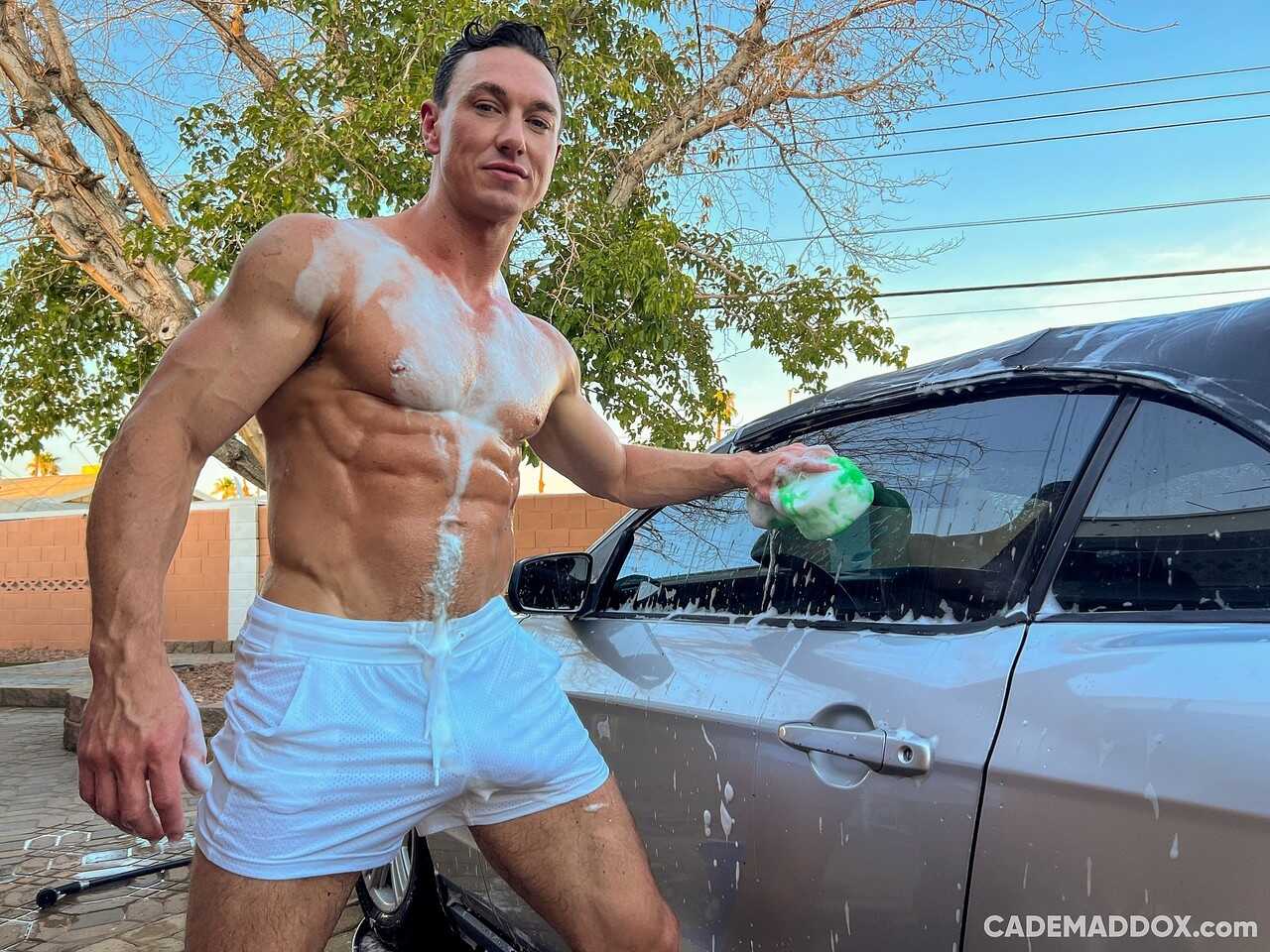 Shirtless Muscleman: Showing Off His Hot Body & Gigantic Dick While Washing His Car - 