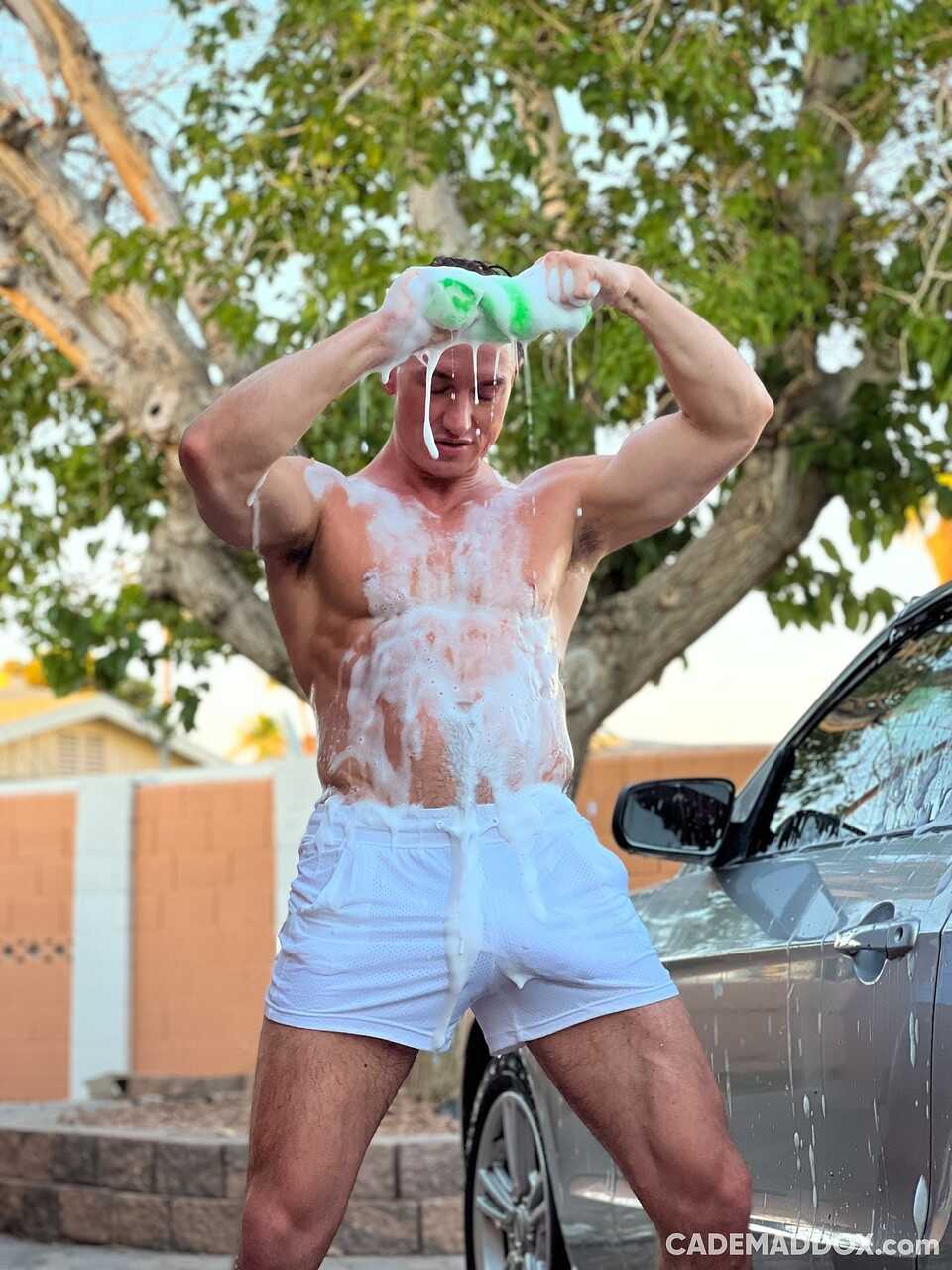 Shirtless Muscleman: Showing Off His Hot Body & Gigantic Dick While Washing His Car - 