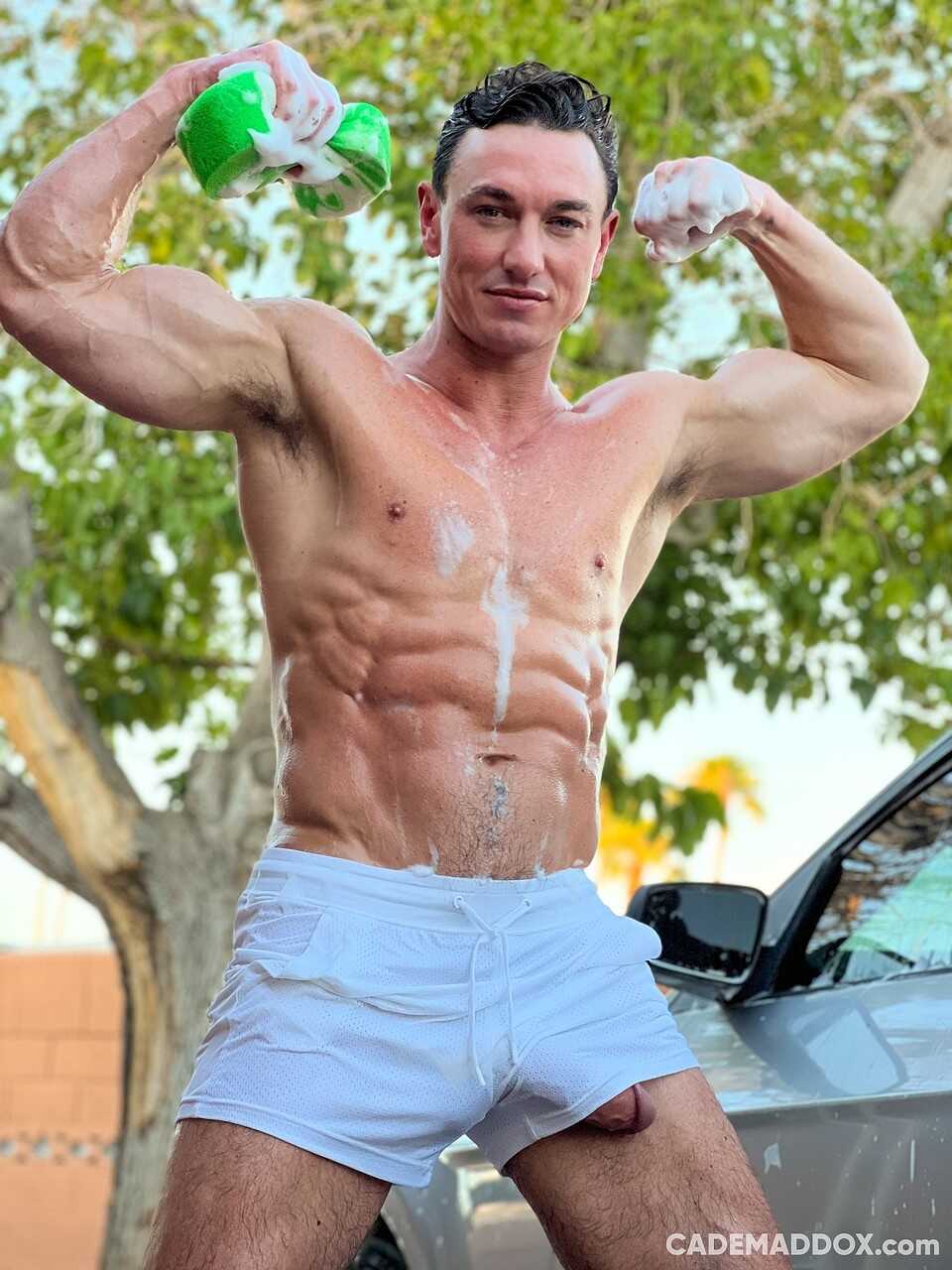 Shirtless Muscleman: Showing Off His Hot Body & Gigantic Dick While Washing His Car - 