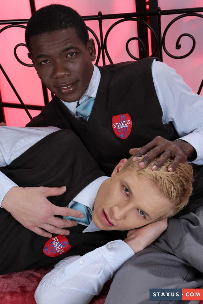 Black gay Devon LeBron and blonde twink Sven Laarson fuck hard bareback style - 