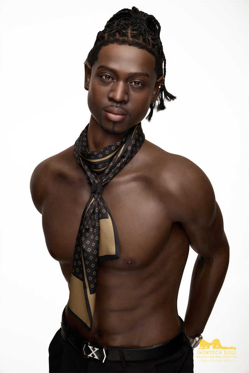 Straight Black Male Sex Doll Showing Off His Hard Cock and Muscular Body