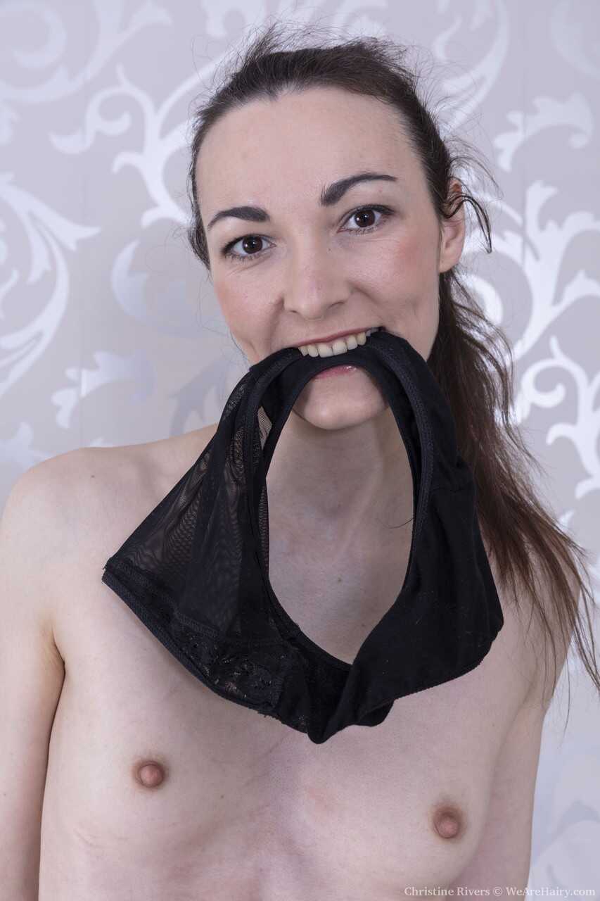 Tiny Titted Secretary Christine Rivers Spreads Her Bushy Twat - Christine Rivers