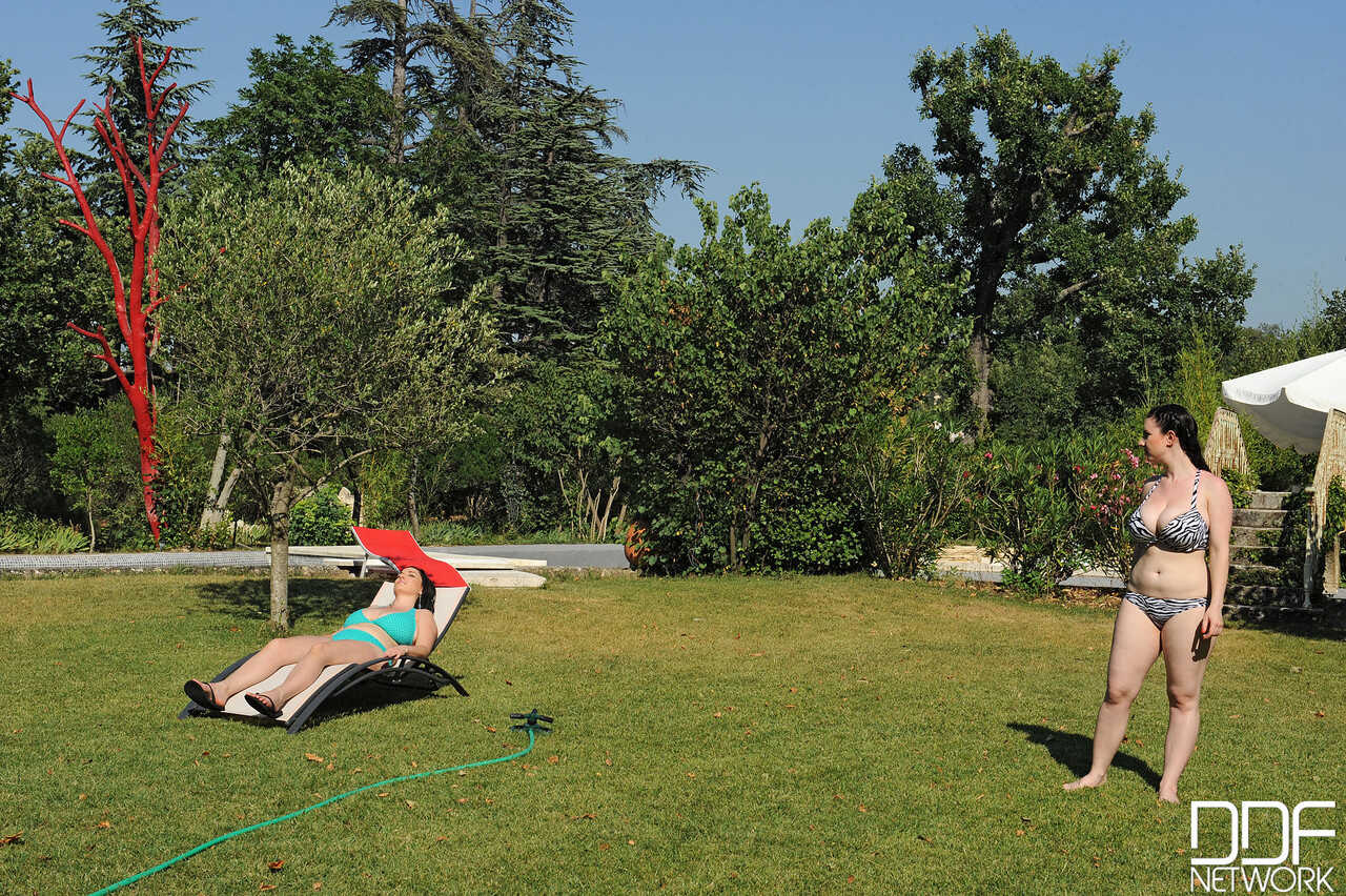 Busty Michelle Monaghan & Karina Heart go naked in the back yard and have fun with their big wet tits - Karina Heart, ...