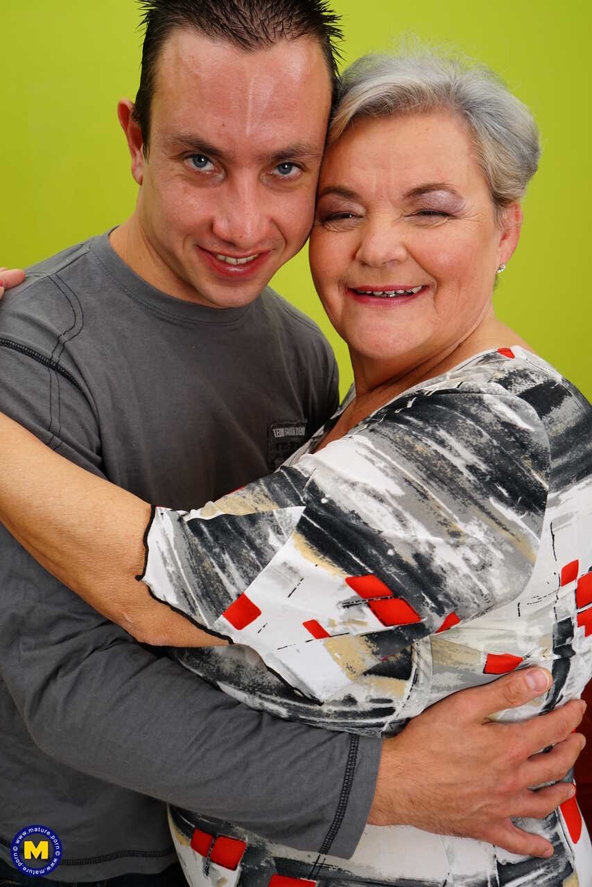 Gray haired granny Haline gets a facial after getting banged by a horny dude - Haline, Rob