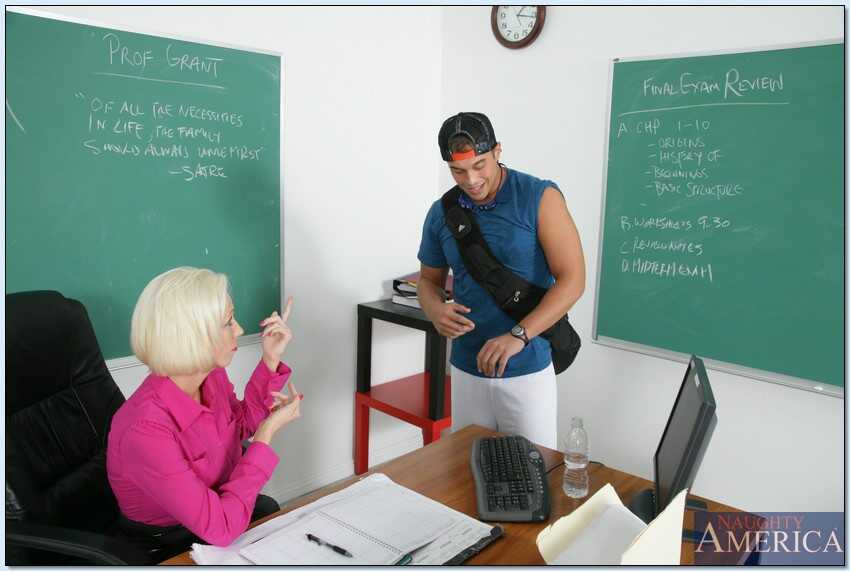 Blonde teacher with big tits Camryn Cross gets poked and facials at school! - Kasey Grant