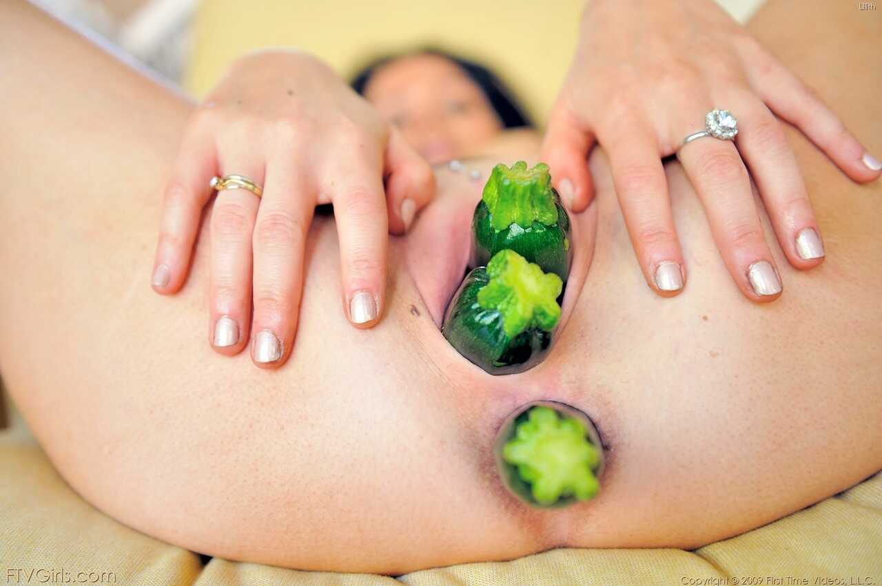 Lilith's Lustful Veggie Play: Stuffing Her Love Holes with Huge Cucumbers and Squash - Lilith