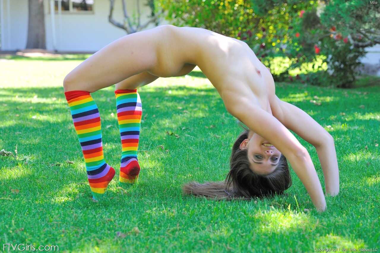 Mila's Filthy Labia Spreads in the Great Outdoors with a Flexible Babe - Mila