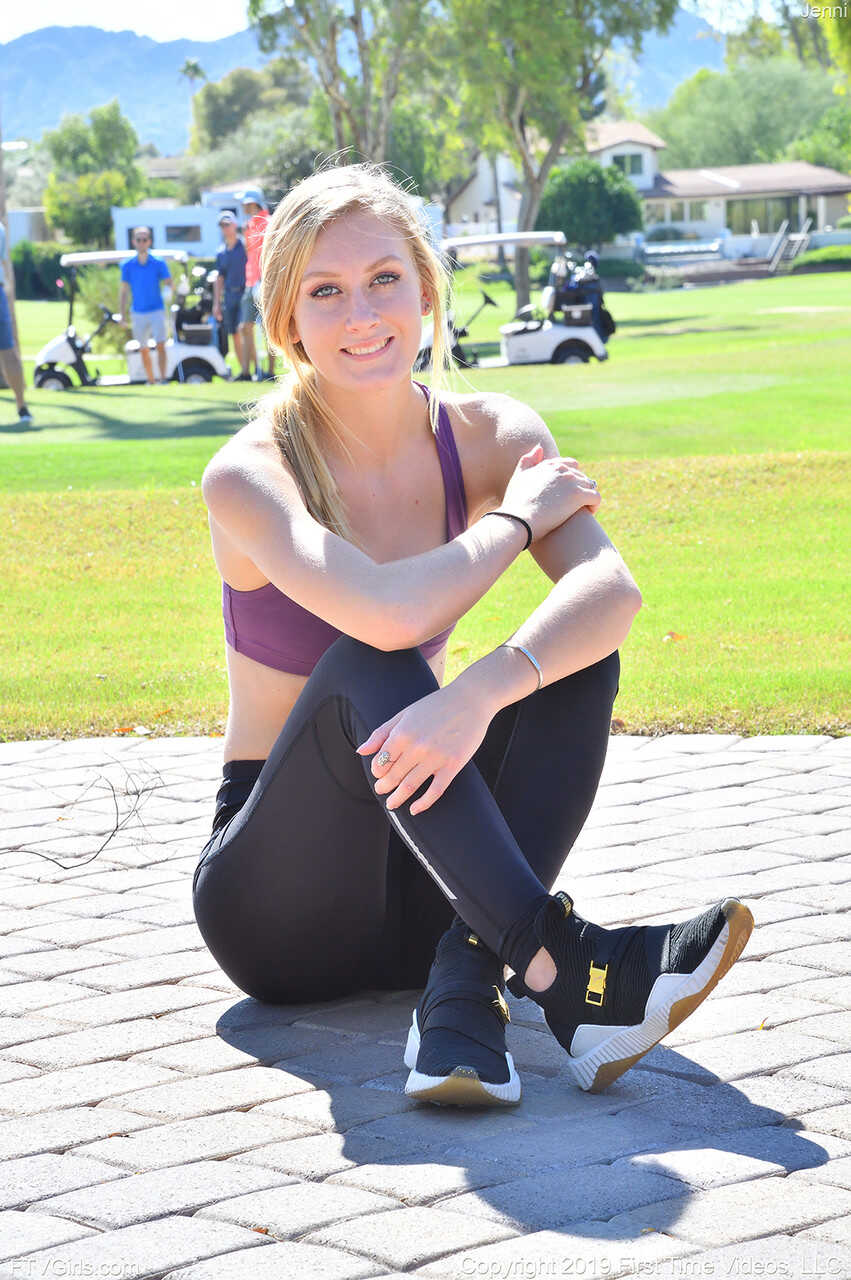 Busty teen Jenni Jordan shows off her flexibility and hot body in sexy yoga pants outdoors - Jenni Jordan