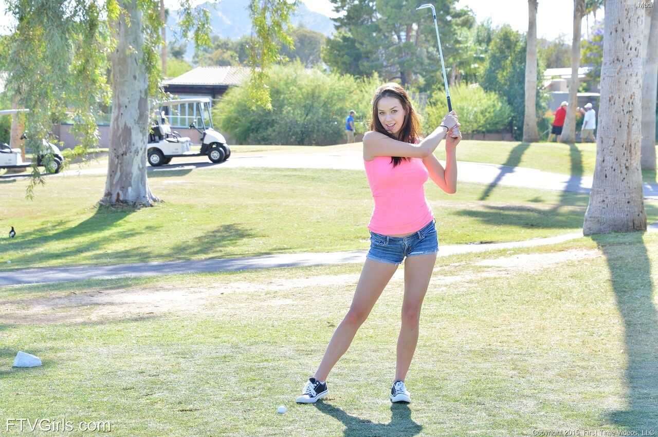 Busty Brunette Madi Plays Golf with Her Pussy while Masturbating with a Club - Madi