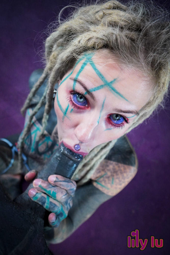 Heavily Tattooed Girl Fingers Asshole While Giving Blowjob