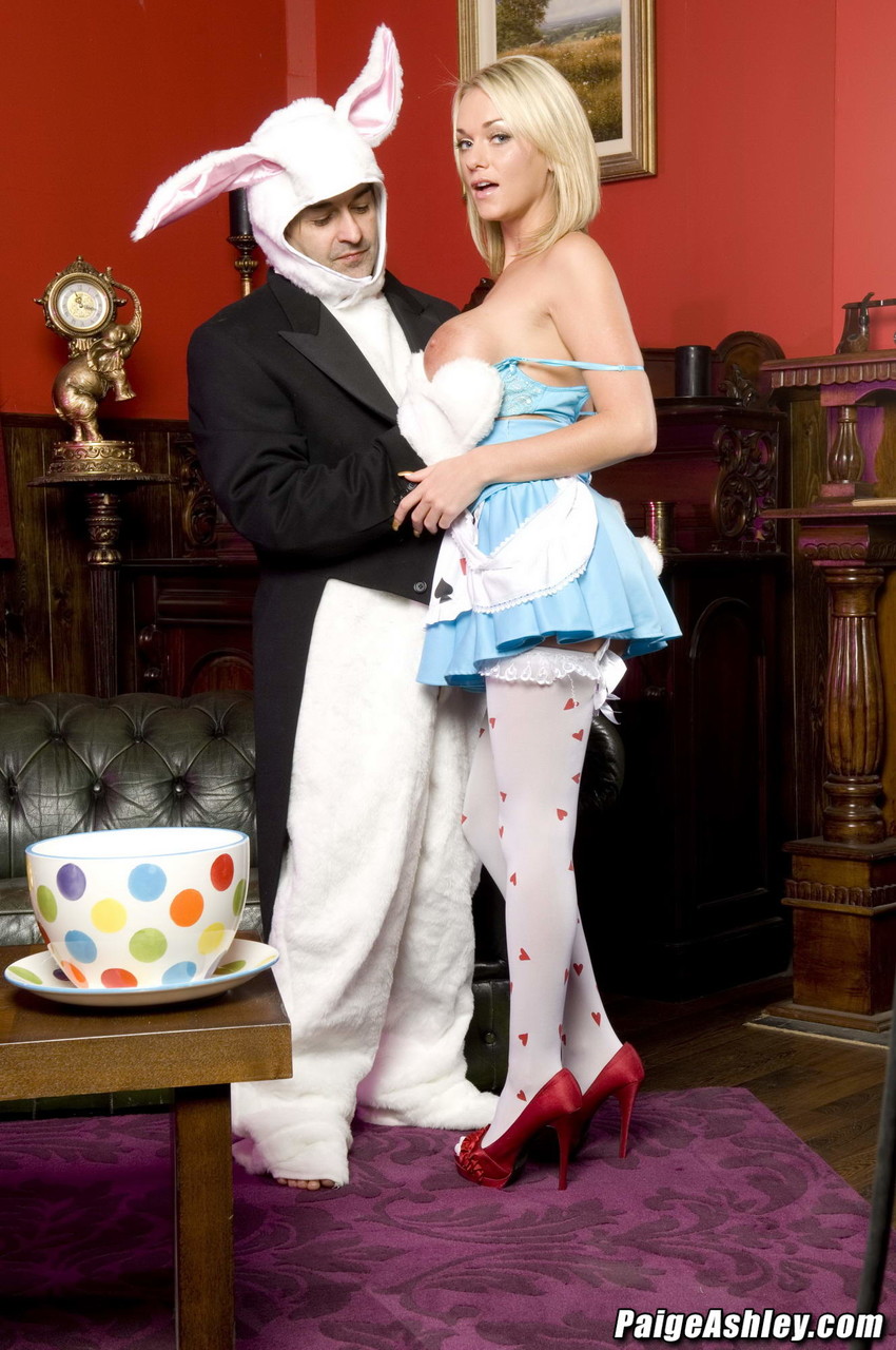 الشقراء بيب بايج آشلي تركب ديك الأرنب في الفستان