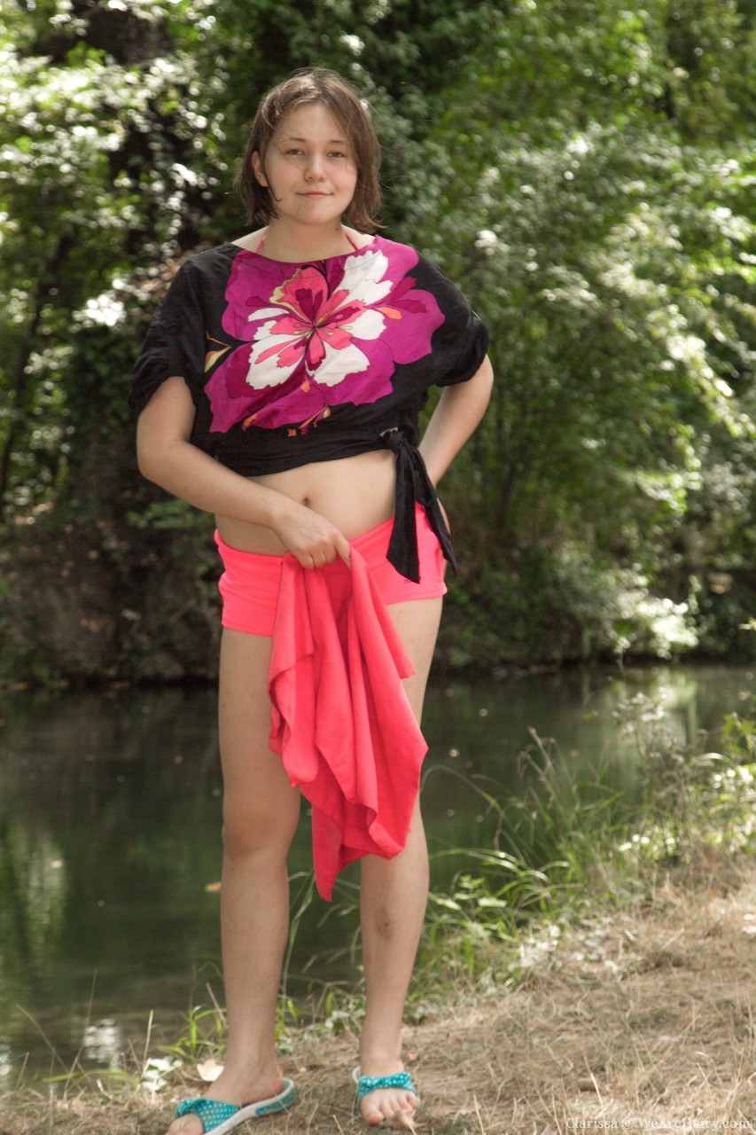 Clarissa, Brunette Teen With Tiny Tits, Exposes Hairy Armpits In The Woods
