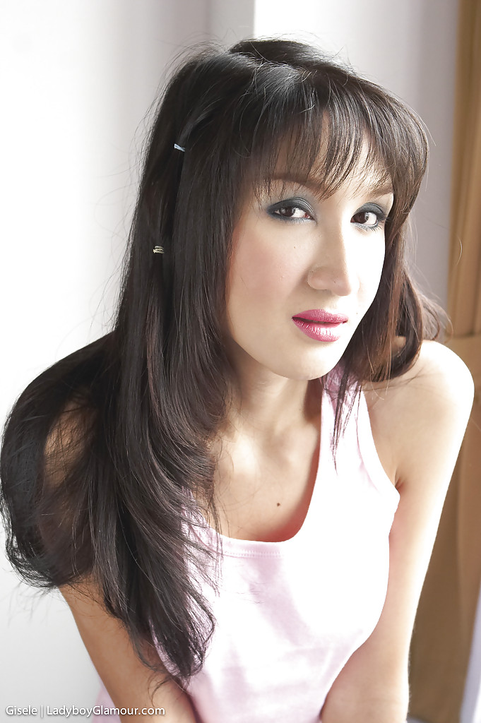 Sexy Ladyboy Gisele Solo Poses With Her Small Hairy Shecock