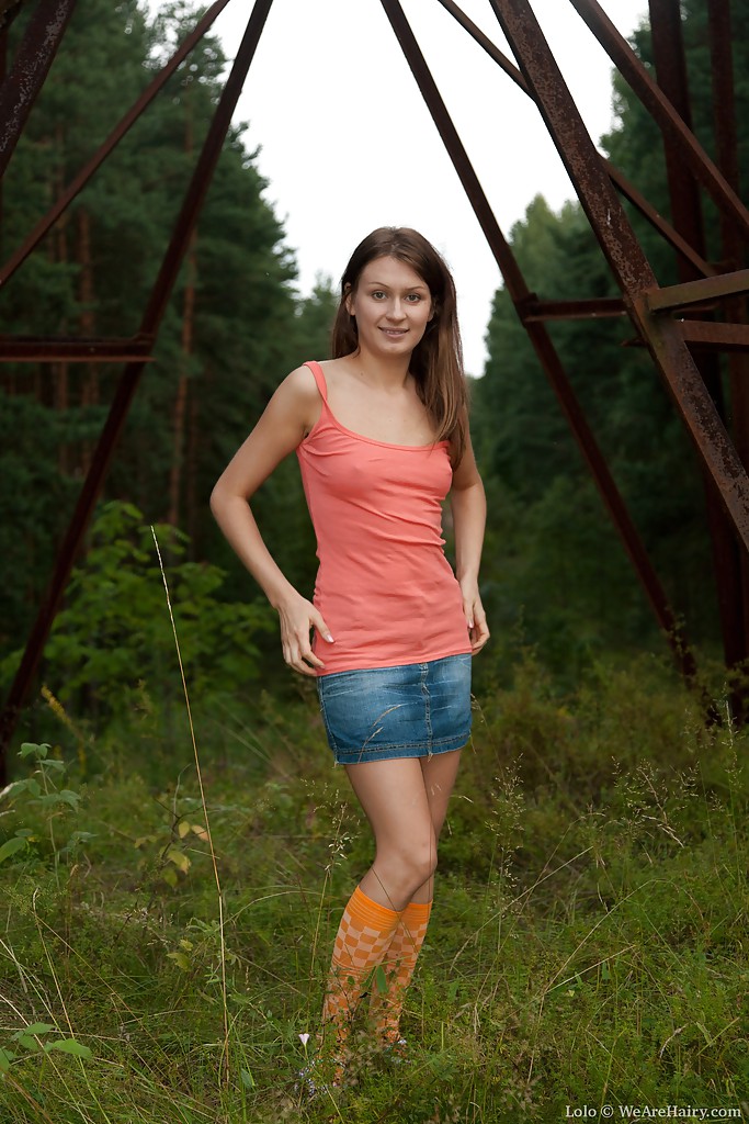 Lovely Babe Lolo In Socks Strips And Spreads Legs Outdoors