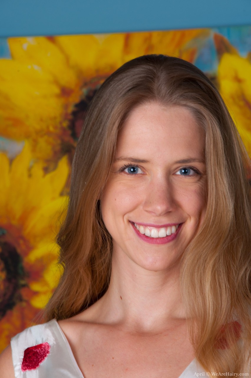 Blue Eyed April Flashes Hairy Pussy Spreads Naked On Bed