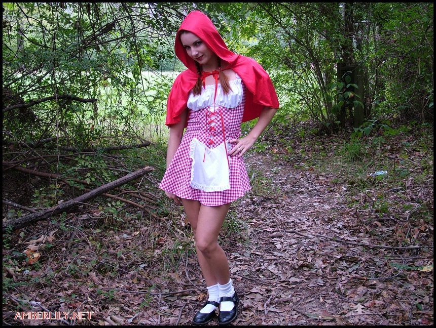 Amateur Amber Lily Frees Tits And Twat From Little Red Riding Hood Outfit