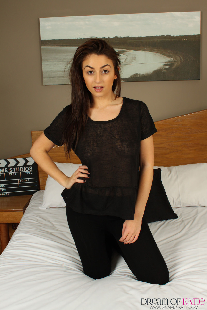 Amateur Brunette Katie Dream Strips On Bed And Bares Nice Tits