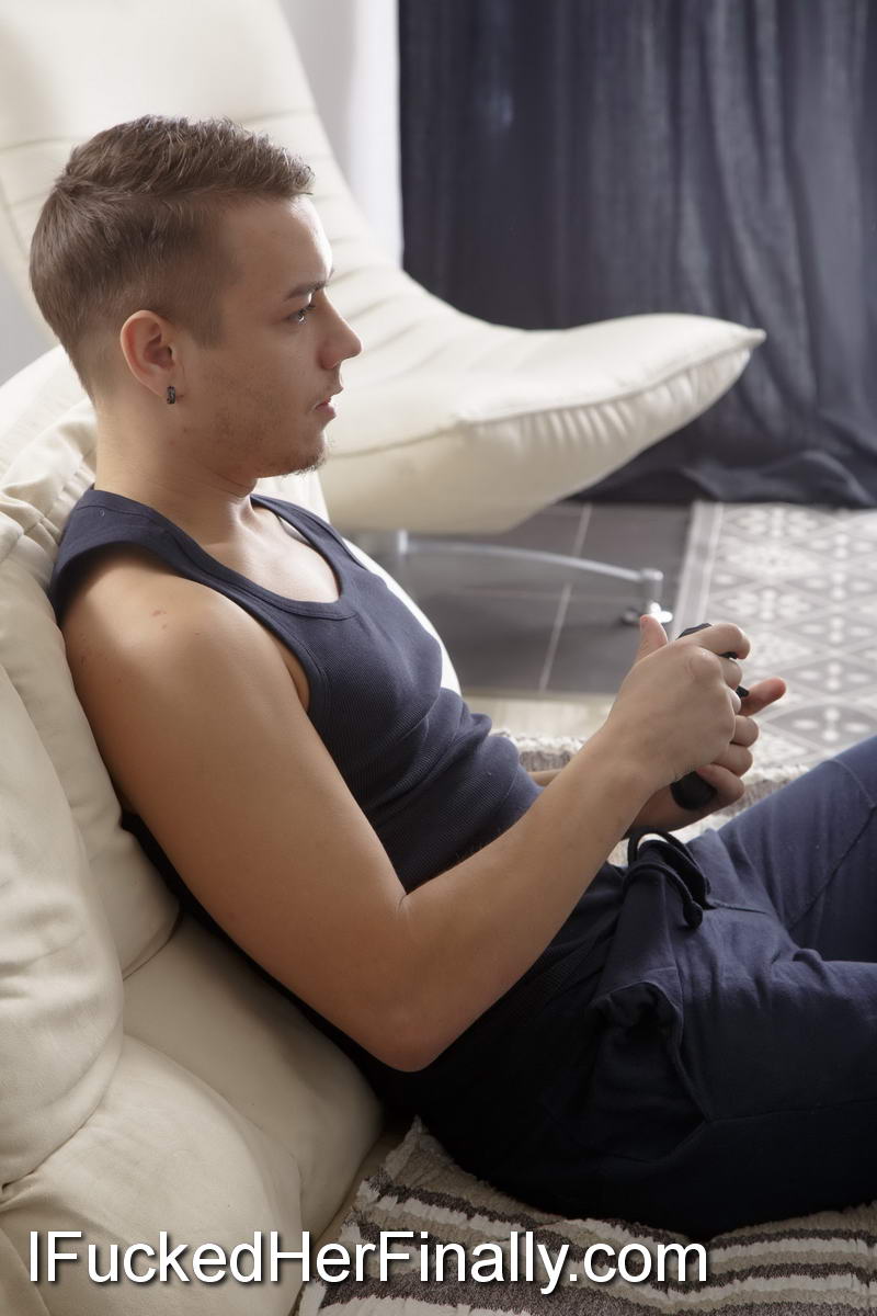 Young Brunette Olya Seduces Gamer Boy In Sheer Lingerie