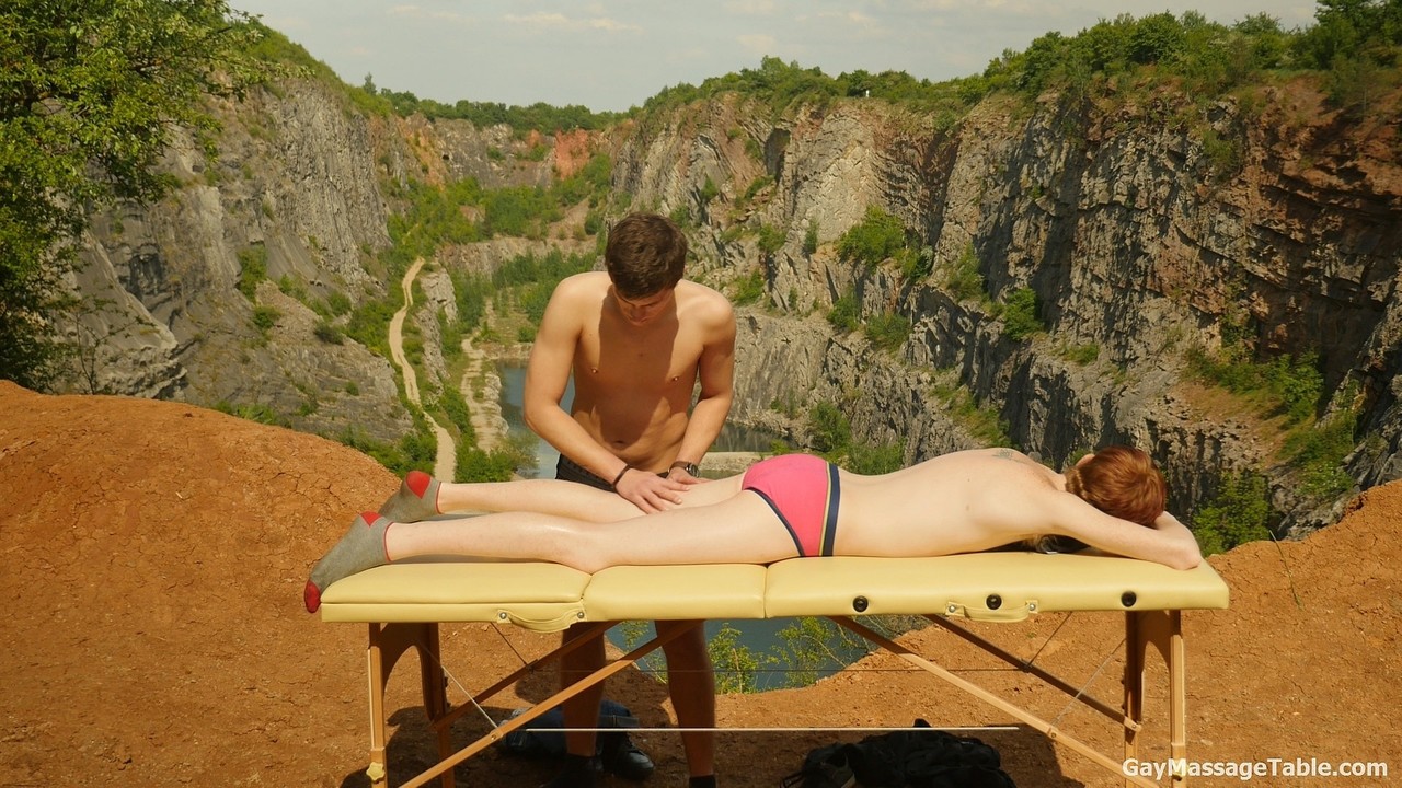 Kinky Gays Elijah Young And Ryan Olsen Kiss And Fuck On Massage Table Outdoors