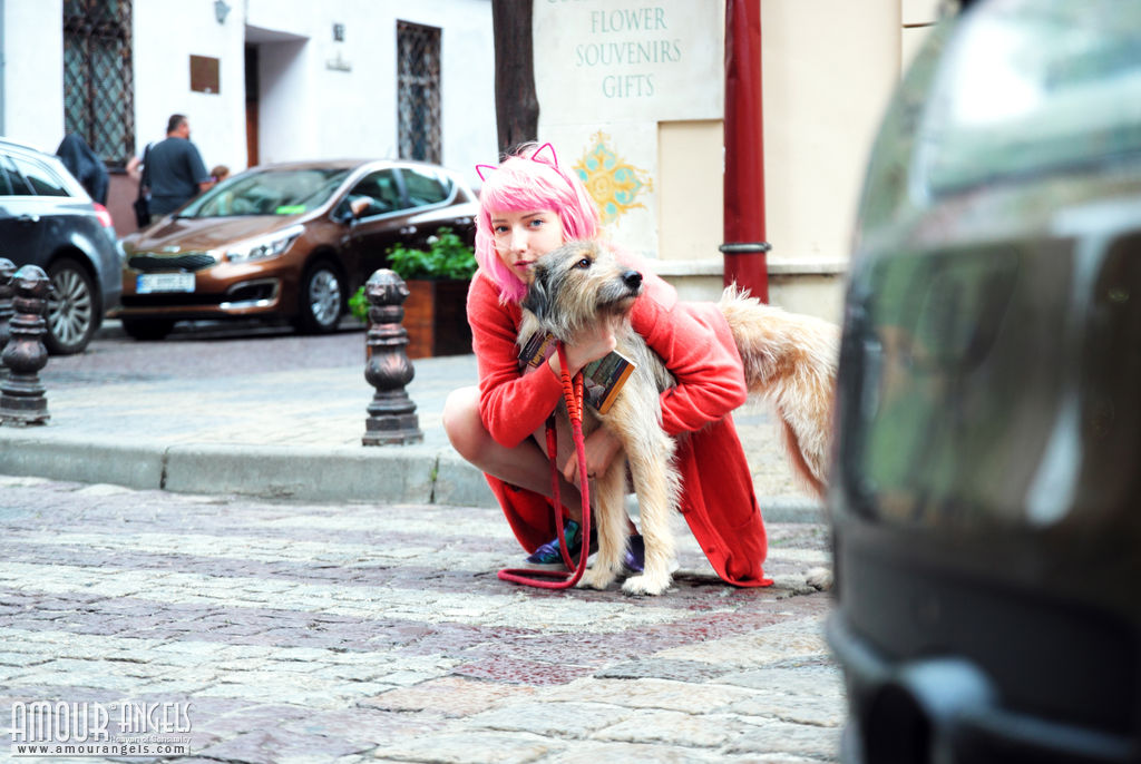 Pink-Haired Young Girl Cake Strips In Neon Over-The-Knee Socks
