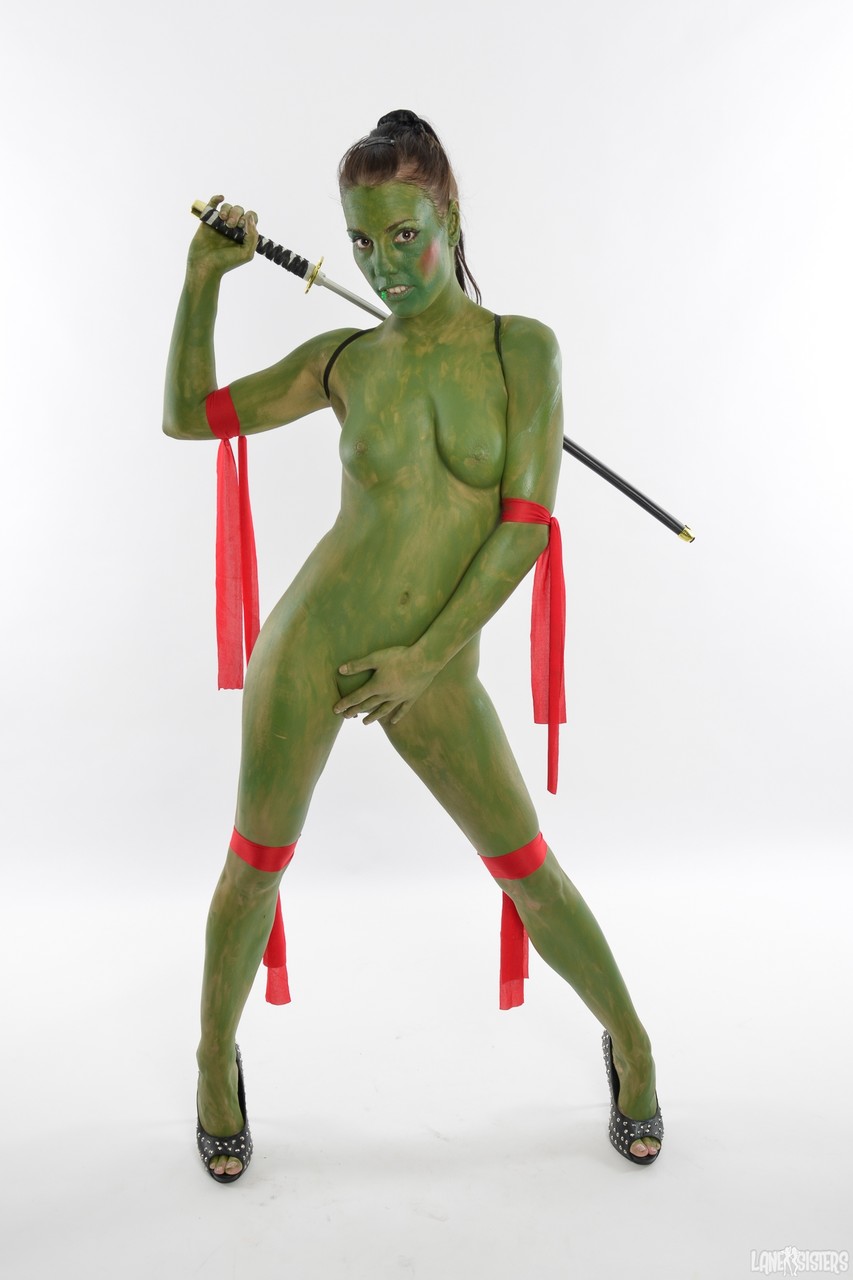 Sexy Green Samurai With Tight Shaved Pussy And Small Tits
