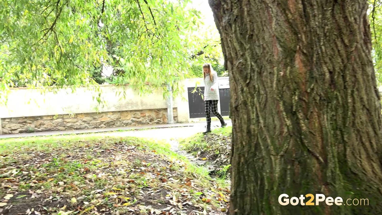 Blonde Girl Claudia Macc Caught Peeing Near Water