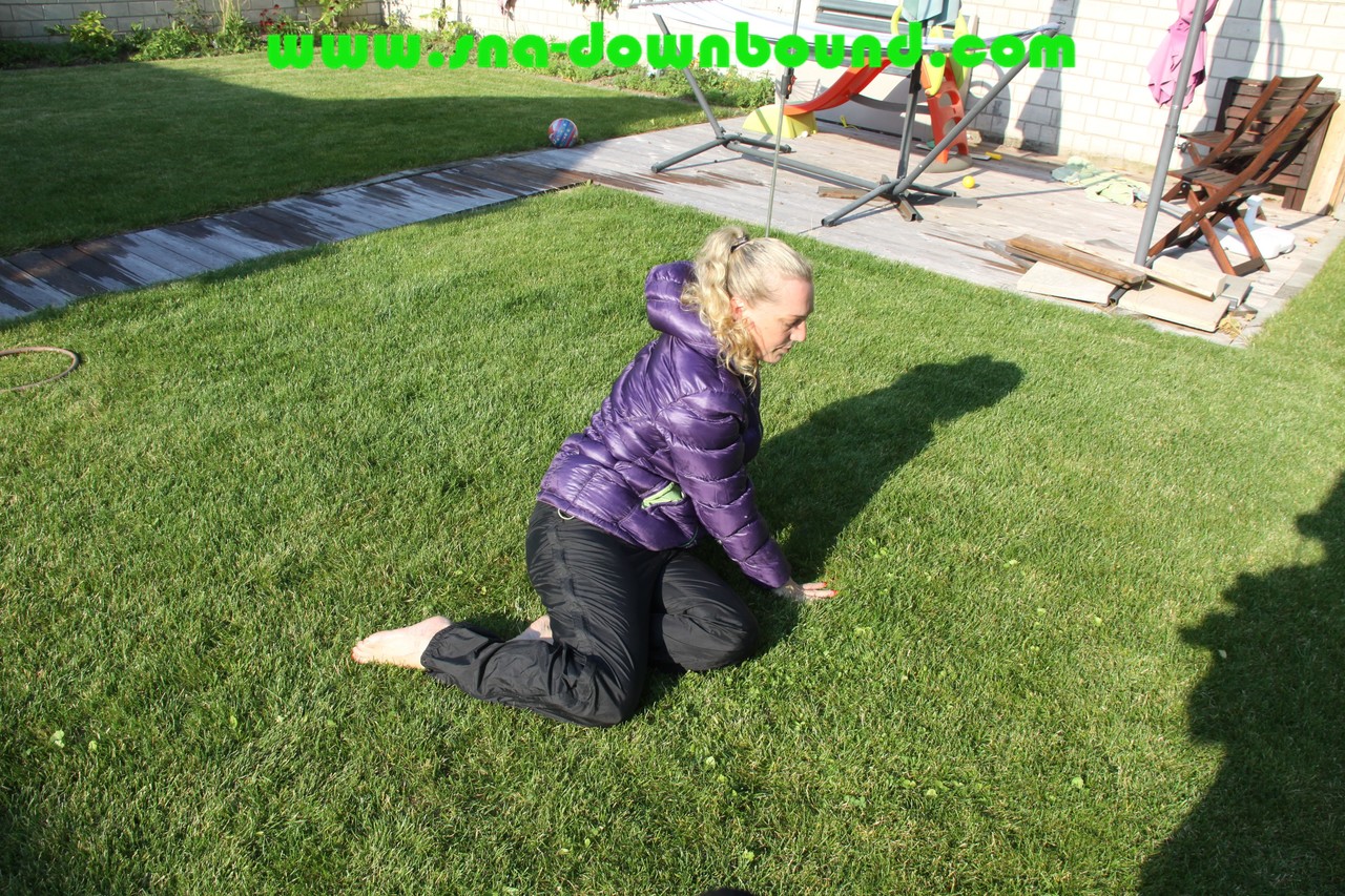 Blonde Lesbian Tied Up And Soaked On Lawn In Winter Clothes