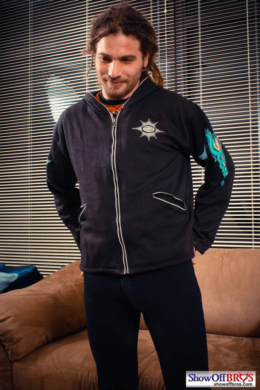 Tattooed Hunky Dreadlock Guy Strips And Strokes His Big Dick