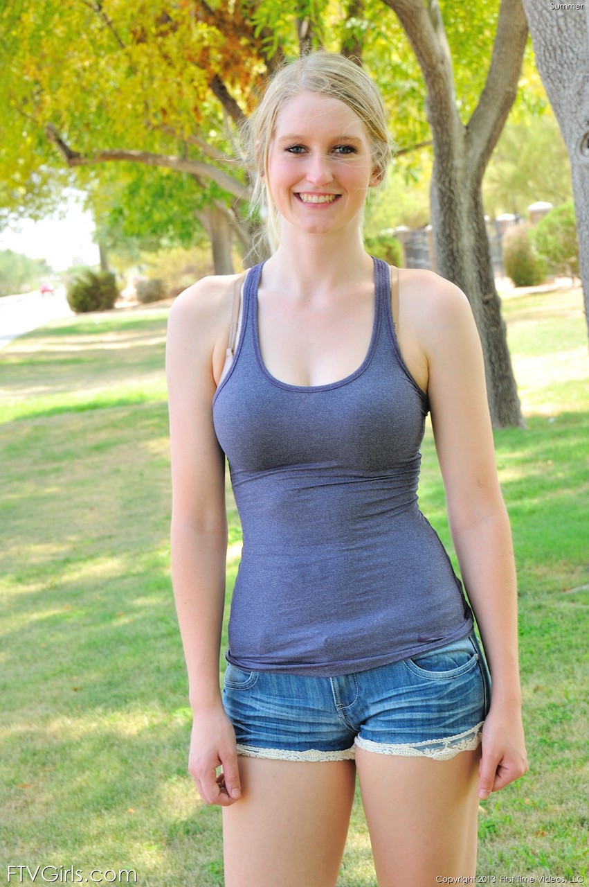 Blonde Sweetie Summer Shows Perky Nipples And Plays With Blue Toy