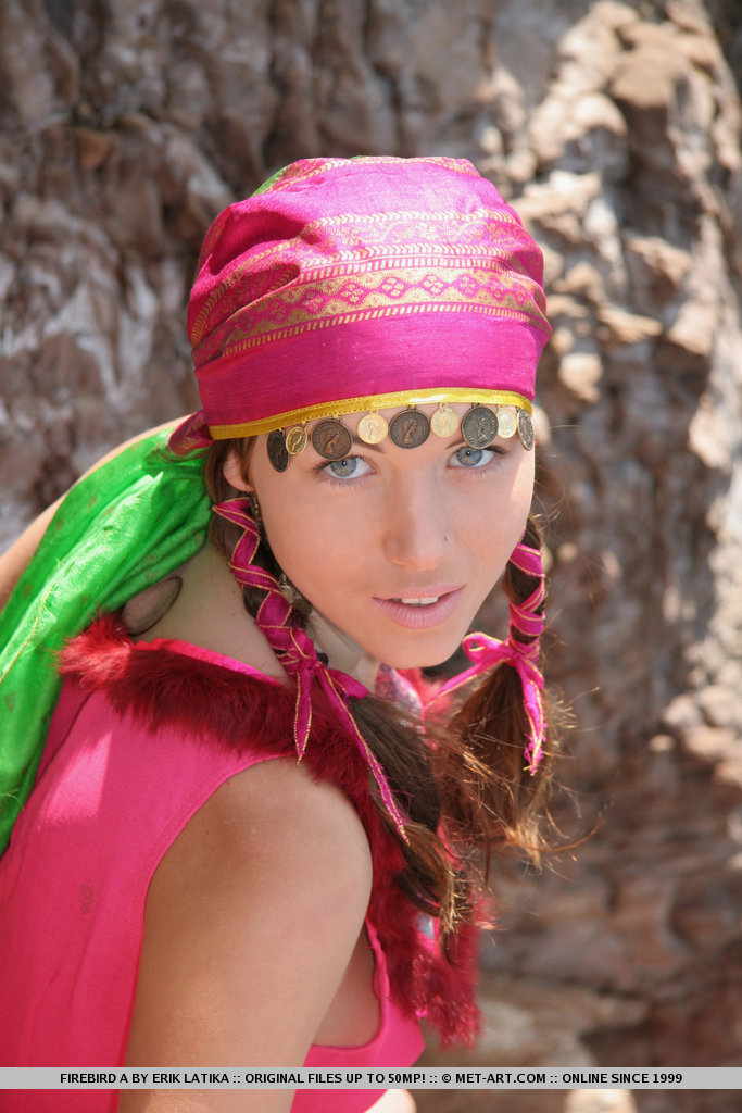 European Teen Firebird A Posing Barefoot On Rocky Cliffs In Revealing Outfit