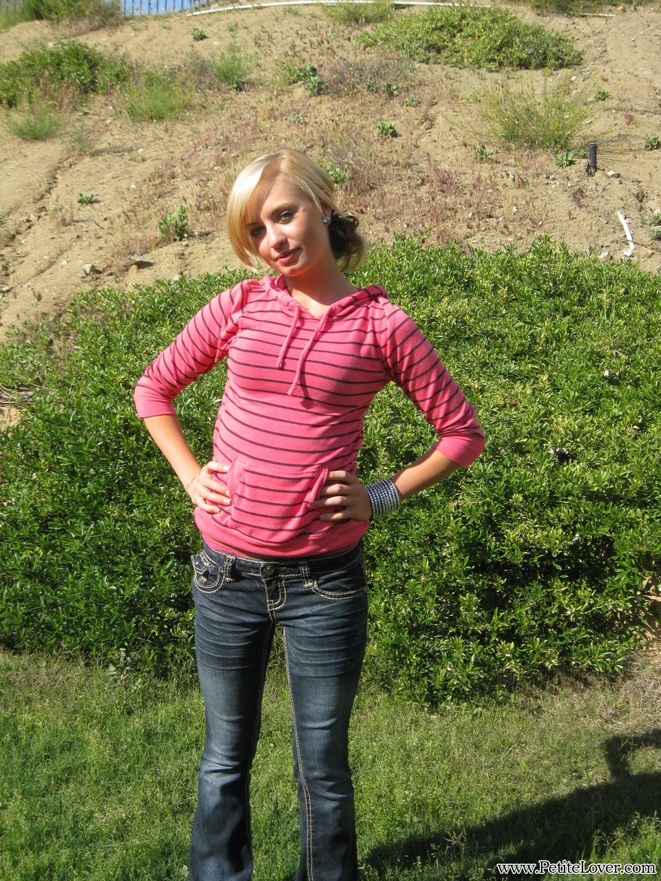 Blonde Babe Flaunts Tiny Tits And Shaved Twat For First Time