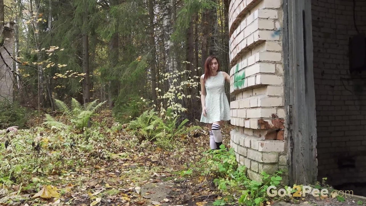 Redheaded Girl Anya Pees By Building In OTK Sports Socks And Leather Boots
