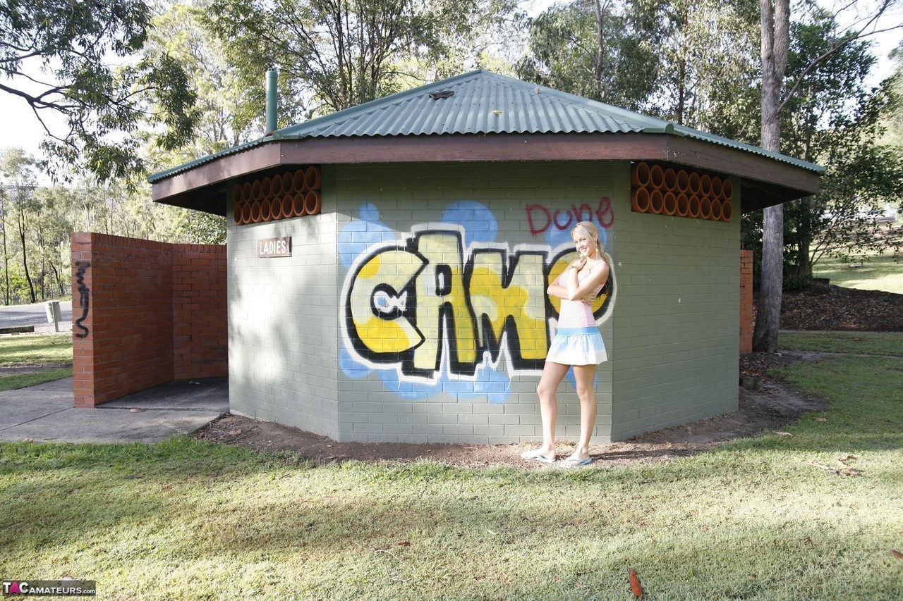 Blonde Teen Aussie Jewel Gets Totally Naked Inside The Men's Bathroom