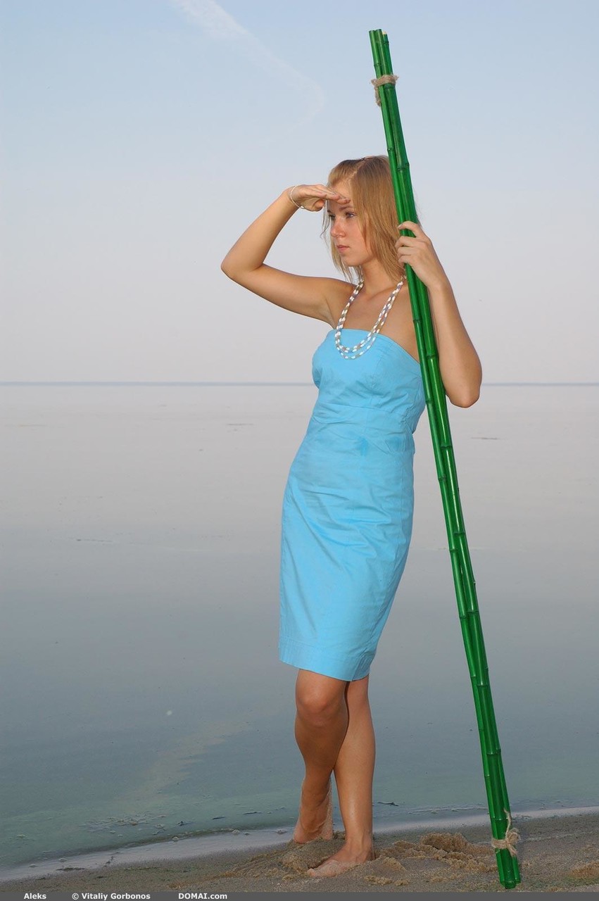 Young Blonde Girl And Kitten Pose Nude At The Beach