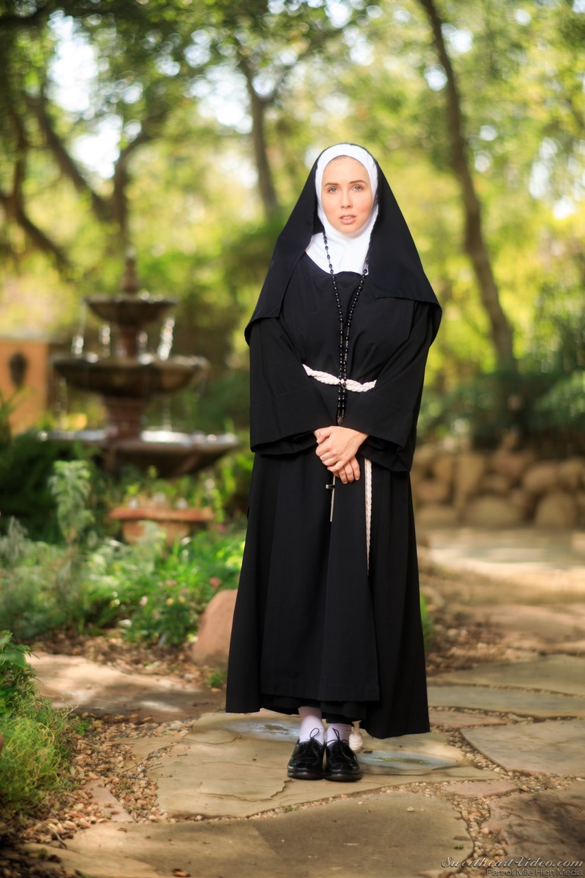 Thick Nun Exposes Herself In Courtyard Wearing Over The Knee Socks