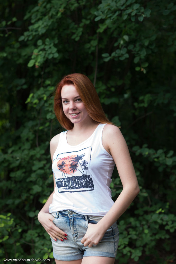 Natural Redhead Candy Red Naked By Tree Near Water